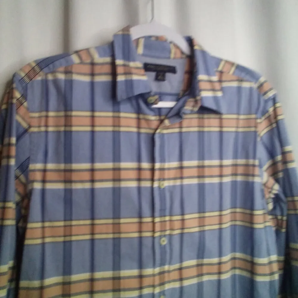 Banana Republic Shirt Men M 15 15 1/2 Button Up Long Sleeve Plaid Blue Orange